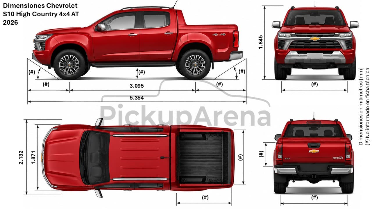 Dimensiones Chevrolet S10 High Country 4x4 AT 2026 – Ficha técnica